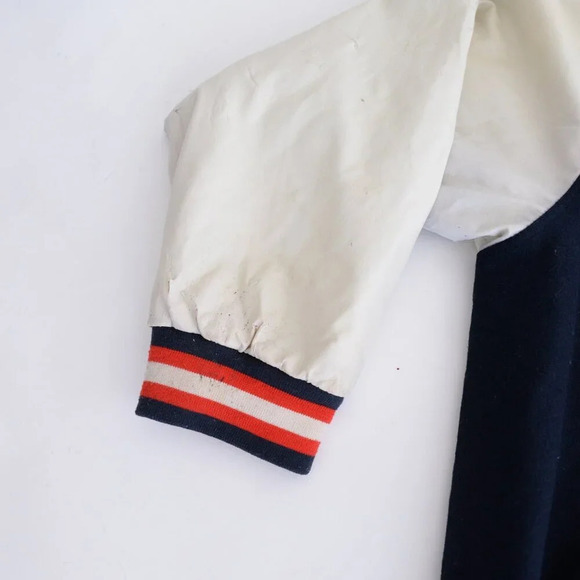 Vintage 90S Steve And Barrys British Flag Navy And Cream Wool Blend Faux Leather - Picture 11 of 16